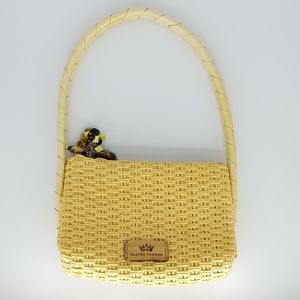 Elaine Turner Woven Raffia Beaded Zipper Purse EUC